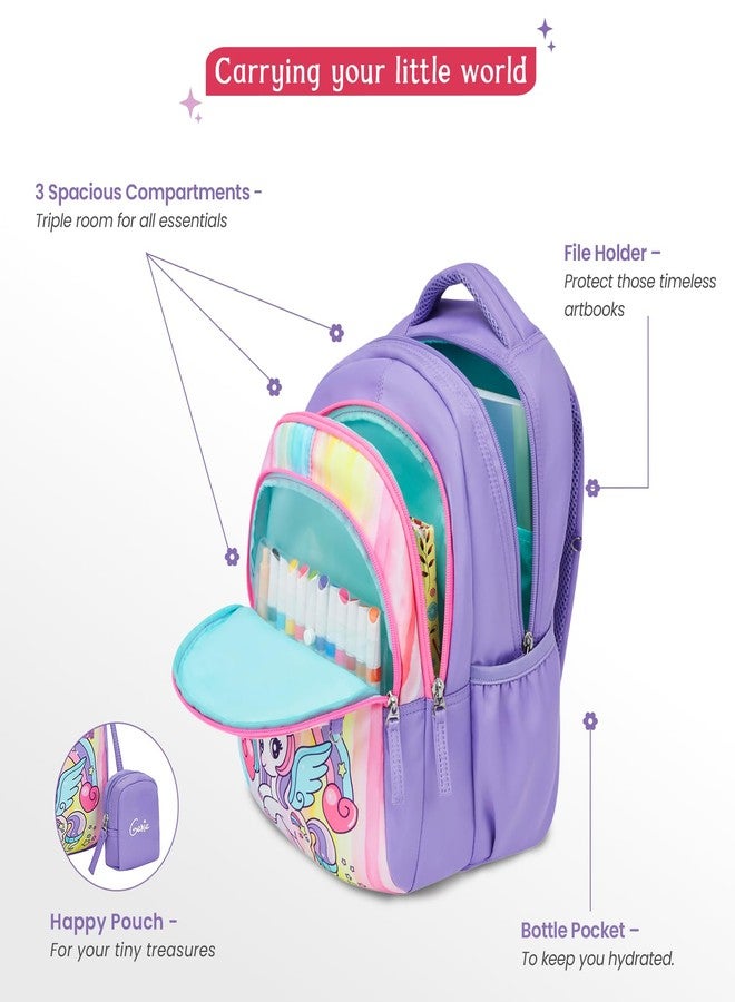 Genie Unicorn Squad School Backpack for Girls |15 In-20 Ltr with Three Compartments,Side Pockets and Light Weight with Padded Shoulders |Best for Books,Stationery,Lunch Box & Essentials - lavender - Image 3