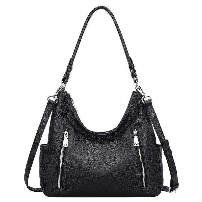 Over Earth Genuine Leather Purses for Women Medium Hobo Bag Lady Crossbody Handbags with 2 Detachable Straps(O150E UG Black) - Image 1