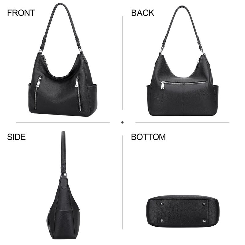 Over Earth Genuine Leather Purses for Women Medium Hobo Bag Lady Crossbody Handbags with 2 Detachable Straps(O150E UG Black) - Image 3