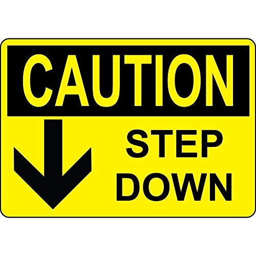 Home & Comforts Vinyl Stickers - Bundle - Safety and Warning & Warehouse Signs Stickers - Caution - Step Down W Down Arrow Yellow - 3 Pack (3.5" x 5") - Image 1