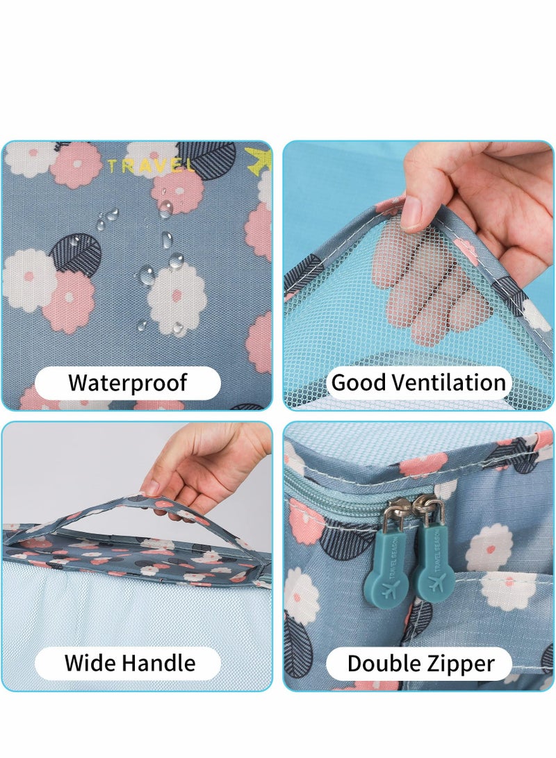 Packing Cubes for Travel, 6 Pcs Travel Cubes Suitcase Organiser Bags Travel Organiser Packing Bags for Shoes Clothes Storage Bags (Blue Flower)