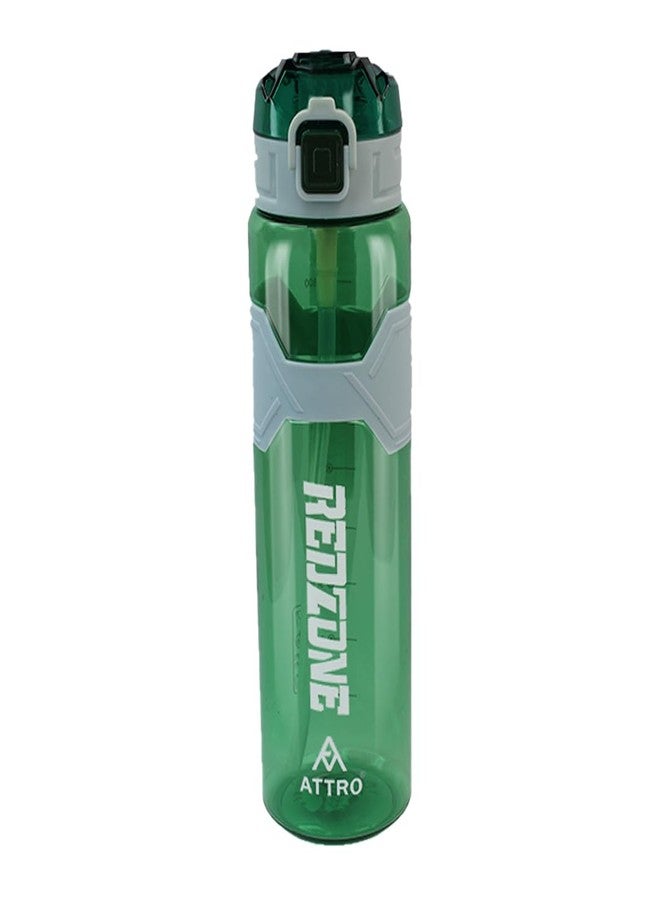 ATTRO Plastic Squad Sports 1000ml Water Bottle with Flip Top Lid, Hand Strap & Straw BPA Free Leak Proof Ideal for Gym Workout, Outdoor, School & Office - Green - Image 1