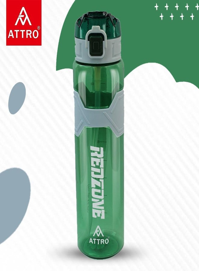 ATTRO Plastic Squad Sports 1000ml Water Bottle with Flip Top Lid, Hand Strap & Straw BPA Free Leak Proof Ideal for Gym Workout, Outdoor, School & Office - Green - Image 2