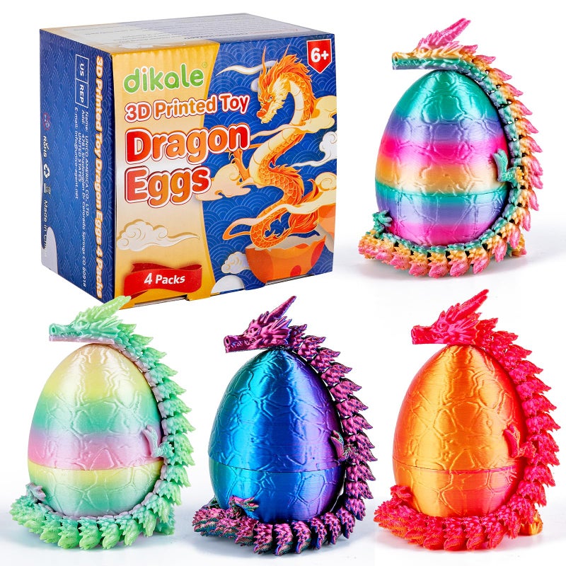 dikale 4 Packs 3D Printed Dragon Eggs with Articulated Dragon Inside Fidget Toys for Kids Adults Easter Christmas Stocking Stuffers Tabletop Fun Decoration Silk Luminous Rainbow Color Included - Image 3