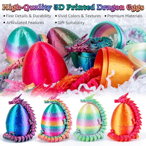 dikale 4 Packs 3D Printed Dragon Eggs with Articulated Dragon Inside Fidget Toys for Kids Adults Easter Christmas Stocking Stuffers Tabletop Fun Decoration Silk Luminous Rainbow Color Included - Image 5