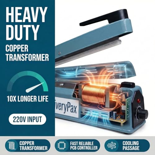 DELIVERYPAX Delivery Pax Sealing machine 8 inch Heavy Duty Heat Sealer| Heat Sealing machine for food packets| Packet sealer machine | Packaging machine| Packing Machine Sealing| Plastic Sealing Machine(200mm) - Image 3
