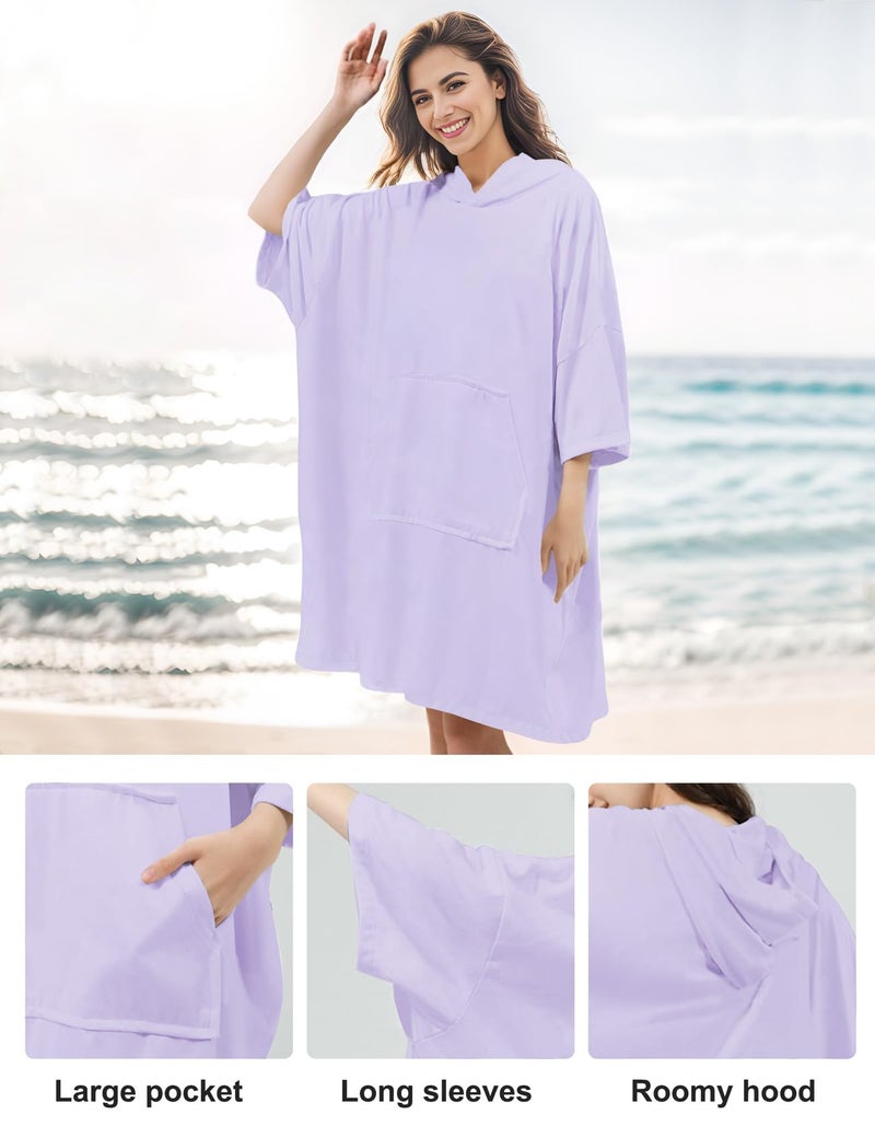 KFUBUO Surf Poncho Towel Terry Cloth Swim Cover Up for Women Plus Size Changing Towel Swim Robe with Pocket Purple - Image 5