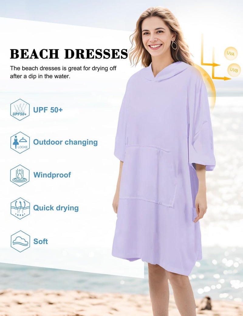 KFUBUO Surf Poncho Towel Terry Cloth Swim Cover Up for Women Plus Size Changing Towel Swim Robe with Pocket Purple - Image 4