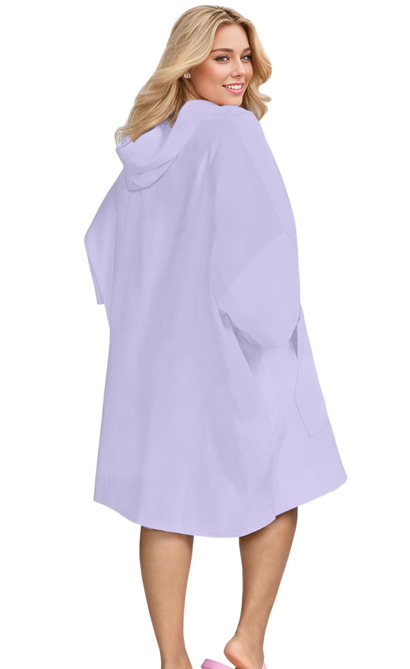 KFUBUO Surf Poncho Towel Terry Cloth Swim Cover Up for Women Plus Size Changing Towel Swim Robe with Pocket Purple - Image 2