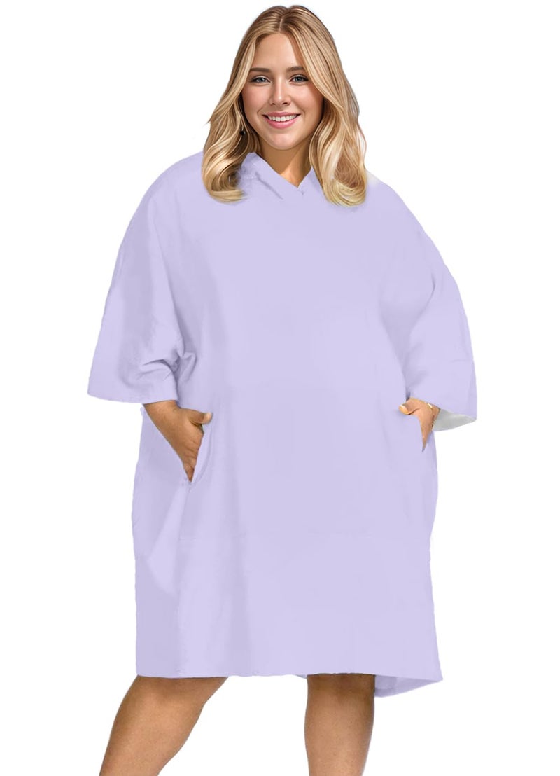 KFUBUO Surf Poncho Towel Terry Cloth Swim Cover Up for Women Plus Size Changing Towel Swim Robe with Pocket Purple - Image 3