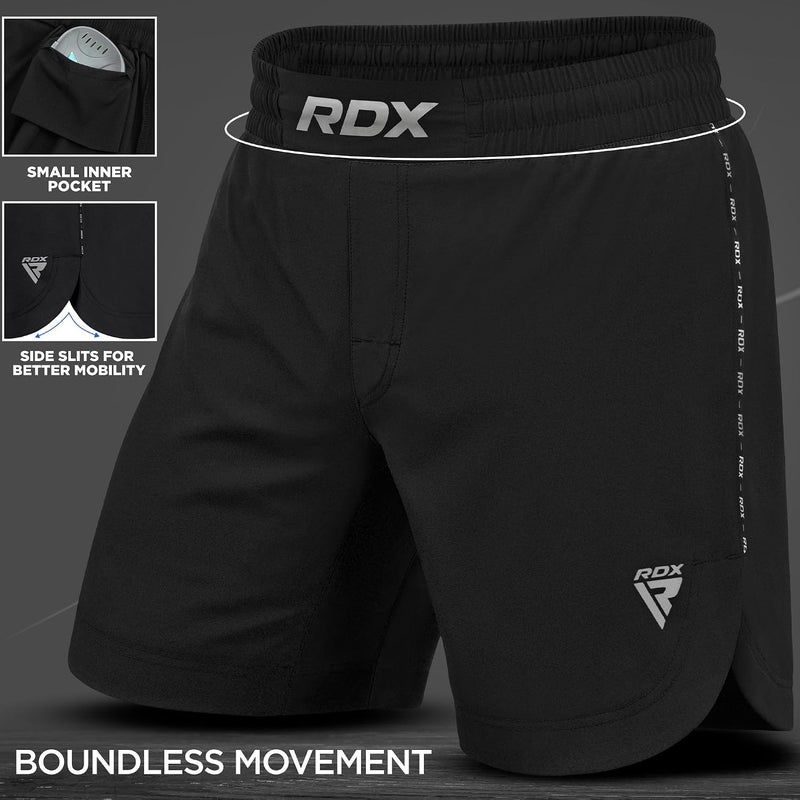 RDX MMA Training Shorts for Kickboxing, Muay Thai, and Combat Sports - Black -M |Black/Black (MSS-T15B-M) - Image 4