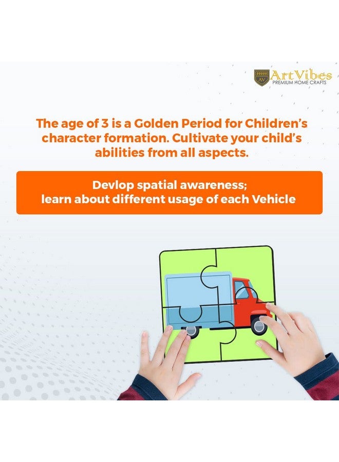 Artvibes Vehicle Wooden Jigsaw Puzzle Games for Children & Kids | Jigsaw Puzzles for Kids Age 2-5 | 4 Pieces Puzzles | Toddler's Wooden Puzzle (PZ_504N), Set of 6 - Image 3