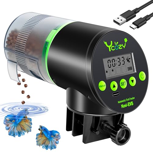 Ycozy Automatic Fish Feeder Rechargeable with Type-C Cable Fish Feeder Automatic Dispenser for Vacation Small Tank/Betta/Turtle Upgraded Moisture-Proof Container - Image 1