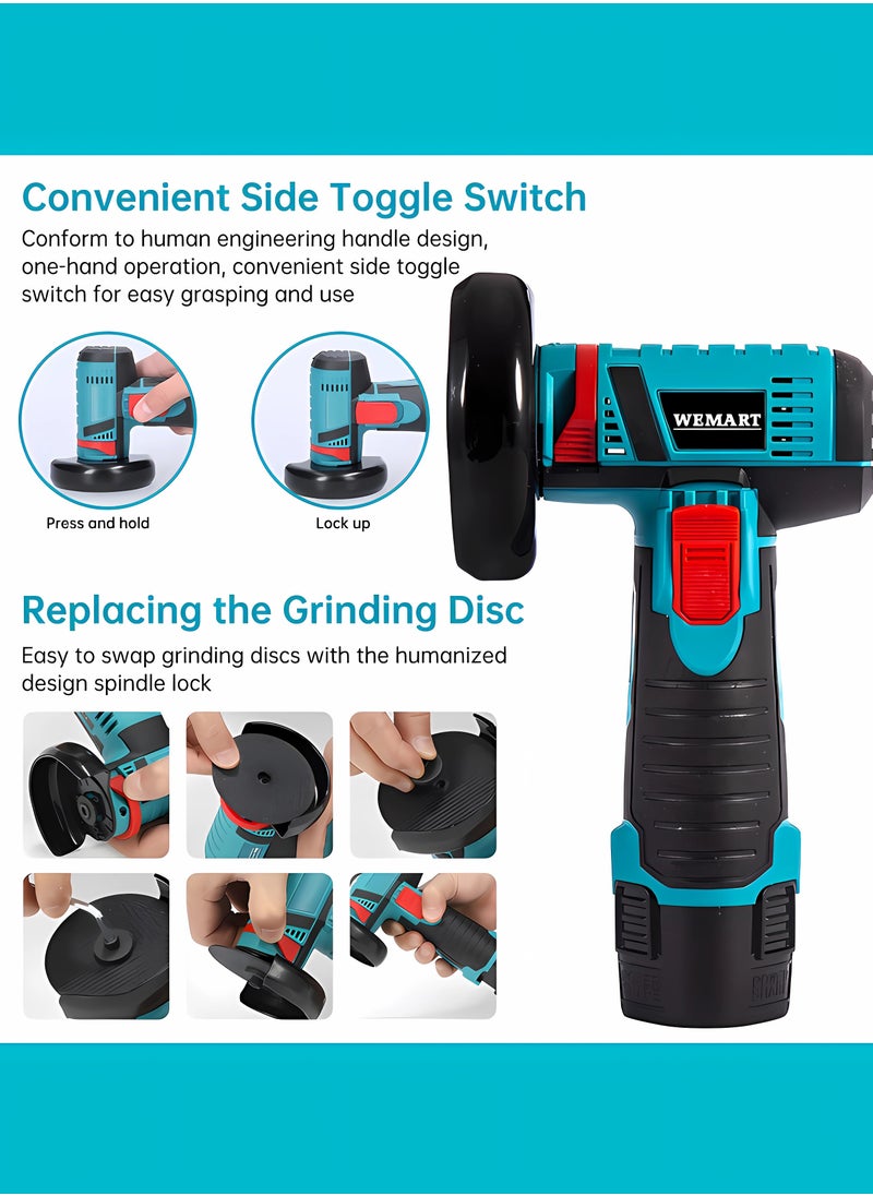 WEMART Angle Grinder,Cordless Grinder,Grinding Wheel 3 inches/76 mm,19500rpm Power Tool,Grinder Tool,Handheld Cutter Comes with 2 12V batteries and Gloves、4 cutting discs  - Image 3