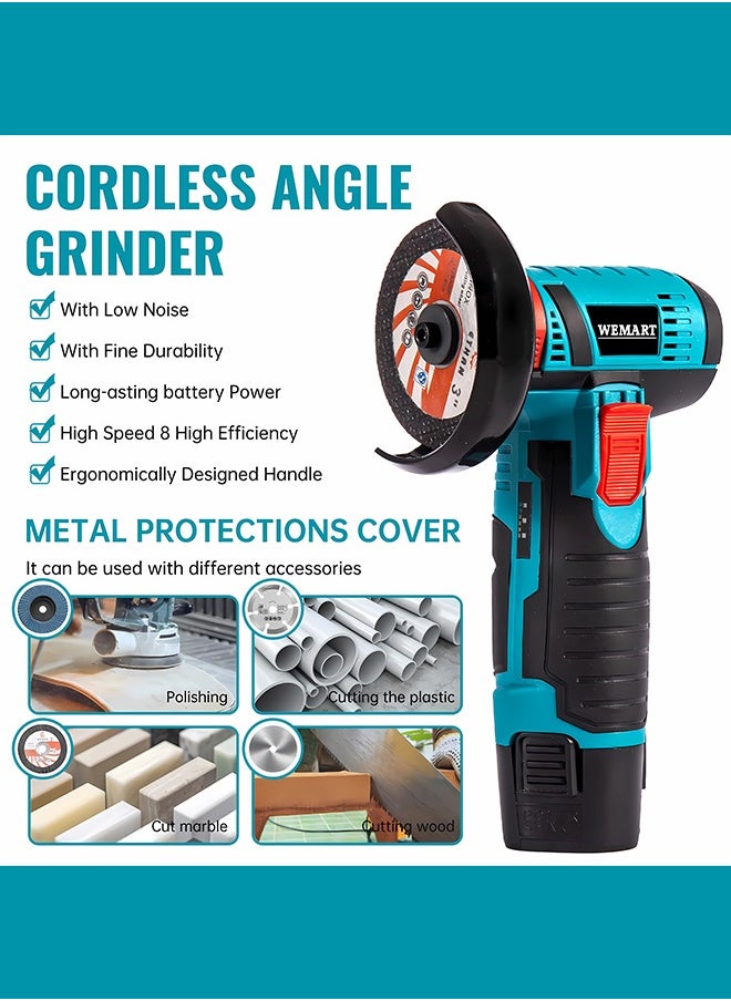 WEMART Angle Grinder,Cordless Grinder,Grinding Wheel 3 inches/76 mm,19500rpm Power Tool,Grinder Tool,Handheld Cutter Comes with 2 12V batteries and Gloves、4 cutting discs  - Image 4