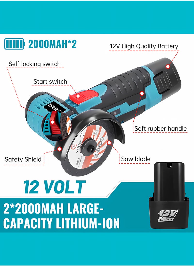 WEMART Angle Grinder,Cordless Grinder,Grinding Wheel 3 inches/76 mm,19500rpm Power Tool,Grinder Tool,Handheld Cutter Comes with 2 12V batteries and Gloves、4 cutting discs  - Image 5