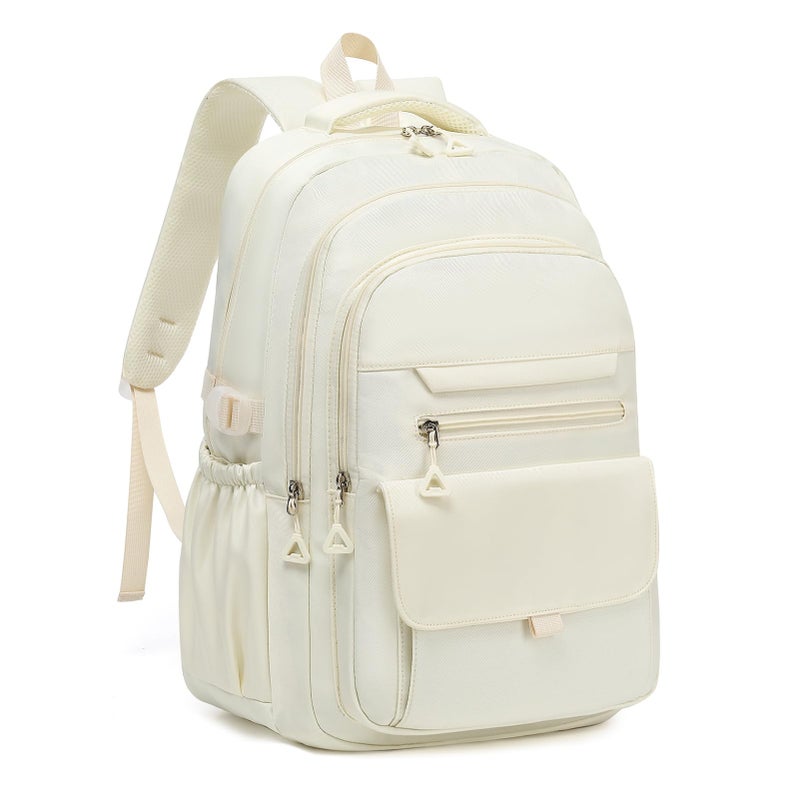 Phaoullzon Girls School Backpack for Boys, College Aesthetic Laptop Bookbag for Travel,Beige - Image 1