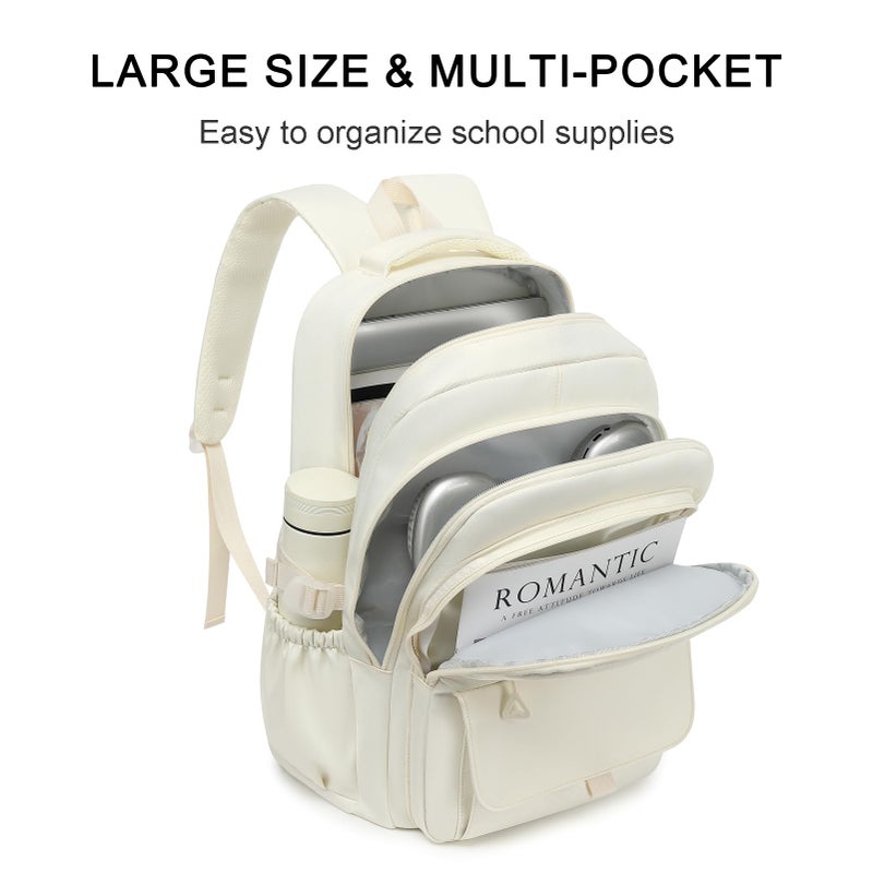 Phaoullzon Girls School Backpack for Boys, College Aesthetic Laptop Bookbag for Travel,Beige - Image 4