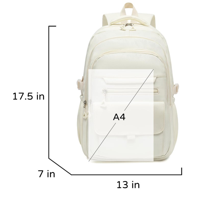 Phaoullzon Girls School Backpack for Boys, College Aesthetic Laptop Bookbag for Travel,Beige - Image 3