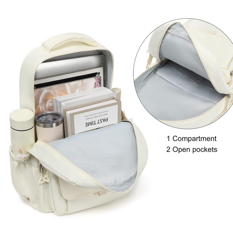 Phaoullzon Girls School Backpack for Boys, College Aesthetic Laptop Bookbag for Travel,Beige - Image 5
