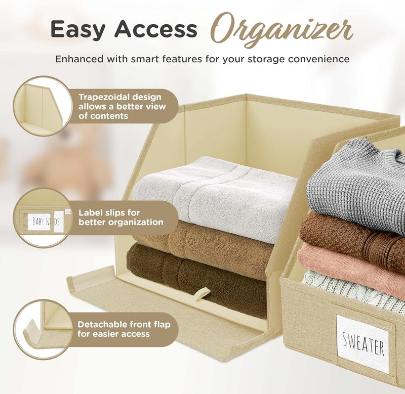 VIVIDECOR Trapezoid Storage Bins – 3-Pack Closet Shelf Organizer & Baskets, Open Front Bin for Shelves, Foldable Fabric Basket for Clothes, Cube Storage Bins, Towel, Clothing Shelf (Beige, 3 Pack) - Image 3