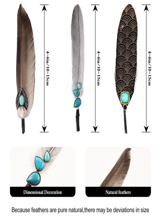 MAOFENG 3PCS Hat Natural Feathers Assorted Turquoise Hat Feathers for DIY Craft Fedora Cowboy Oktoberfest Trilby Hats Holiday Party Accessories Decorations - Image 2
