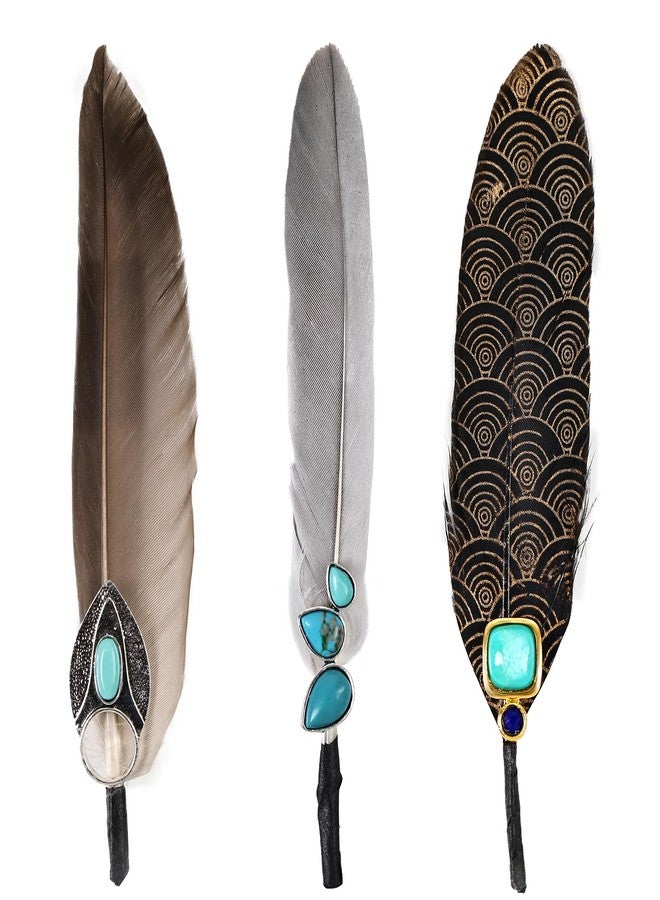 MAOFENG 3PCS Hat Natural Feathers Assorted Turquoise Hat Feathers for DIY Craft Fedora Cowboy Oktoberfest Trilby Hats Holiday Party Accessories Decorations - Image 1