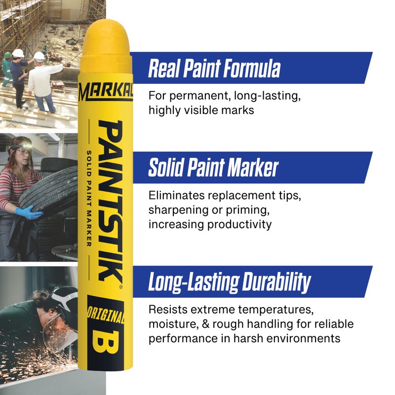 Markal 80221 B Paintstik Solid Paint Ambient Surface Marker, Yellow, 11/16" x 4-3/4" (Pack of 12) - Image 2