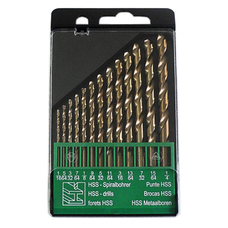 Drill Hulk 13Piece M35 Cobalt Drill Bit Set for Hard Metal Stainless Steel 116Inch to 14Inch Jobber Length 3Flat Shank