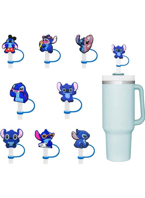 8Pcs/Set Straw Covers Cap for Stanley Cup 30&40 Oz,Lilo & Stitch Silicone Straw Topper,with Handle 10mm 0.4in Dust-Proof Reusable Straw Tips Lids(Lilo & Stitch①)