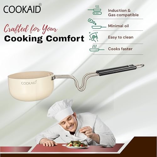 COOKAID Neo Glide Series Non Stick PTFE Tadka Pan 11 cm| Aluminium Body|ISI Certified | Cream - Image 4