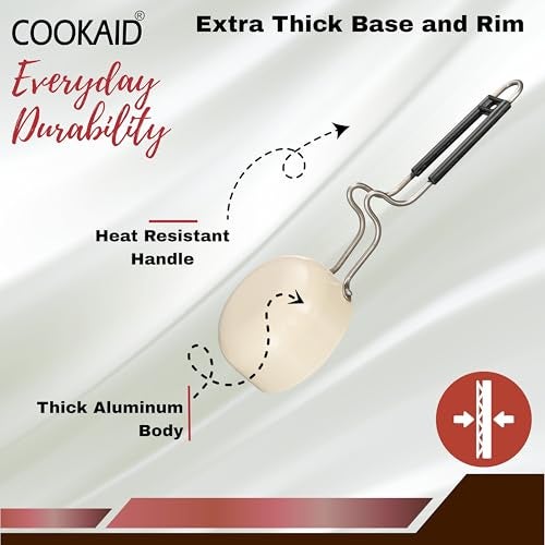 COOKAID Neo Glide Series Non Stick PTFE Tadka Pan 11 cm| Aluminium Body|ISI Certified | Cream - Image 3