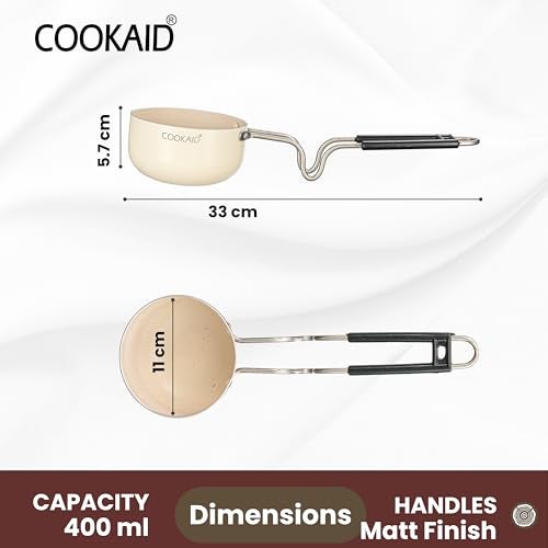 COOKAID Neo Glide Series Non Stick PTFE Tadka Pan 11 cm| Aluminium Body|ISI Certified | Cream - Image 2