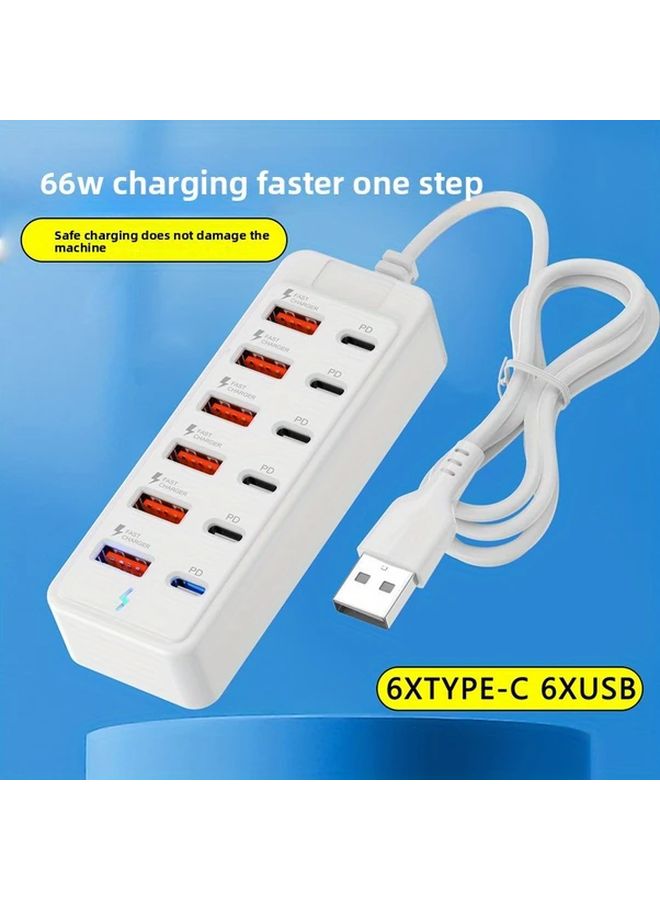 White 12 In 1 Docking Station With 66W Fast Charging Type C Multi Port Converter Hub - Image 4