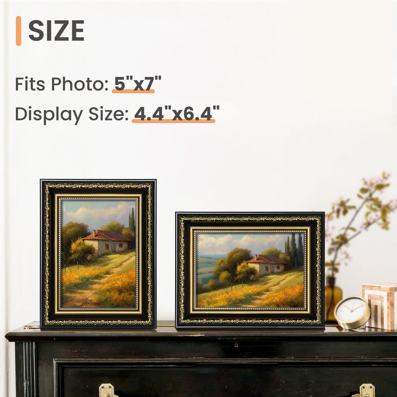 أبس سيمبلز upsimples 5x7 إطار صورة مع زجاج حقيقي 2 حزمة إطارات عتيقة عتيقة للجدار أو عرض الطاولة مع إطار صور أسود 5 × 7 للجدار د؟ - Image 2
