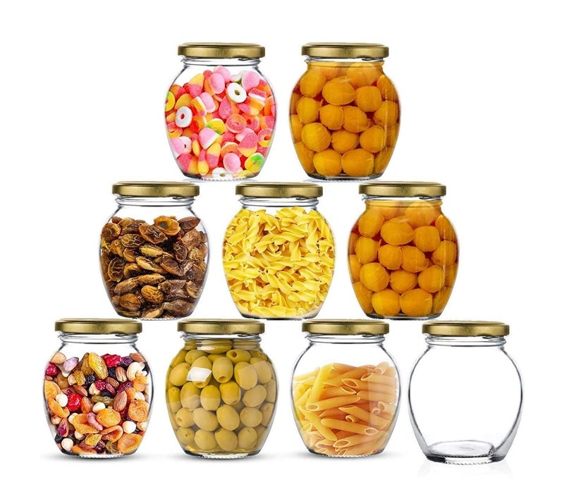 Brezzycloud Matka Shape Glass Jar and Container with Rust Proof Air Tight Lid (400ml) Set of 8 - Image 1