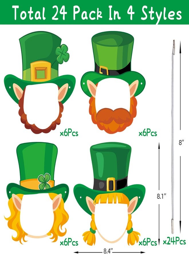 WorldBazaar St. Patricks Day Bulletin Board Decorations 24 Pack Leprechaun Hat and Beard Cutout Photo Booth Prop Green Irish Leprechaun Costume Masks Decor for Classroom Party Crafts - Image 2