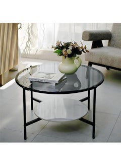 AGD AGD 2-Tier Round Coffee Table, Luxury Modern Center Table with Large Glass Top and Low Sintered Stone Storage Shelf, Home Sofa Side Furniture for Living Room 32" (Grey)  - Image 1