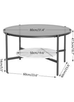 AGD AGD 2-Tier Round Coffee Table, Luxury Modern Center Table with Large Glass Top and Low Sintered Stone Storage Shelf, Home Sofa Side Furniture for Living Room 32" (Grey)  - Image 3