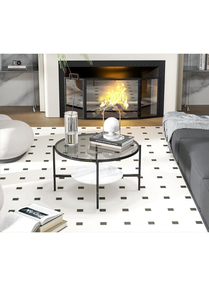 AGD AGD 2-Tier Round Coffee Table, Luxury Modern Center Table with Large Glass Top and Low Sintered Stone Storage Shelf, Home Sofa Side Furniture for Living Room 32" (Grey)  - Image 4