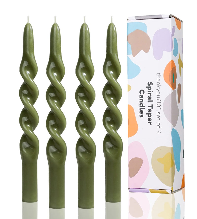 LPUSA Olive Spiral Taper Candle Tapered Candlesticks,Twisted Taper Candles for Table Decor Housewarming Gift Idea-10inch,4pcs(Olive Green-B) - Image 1