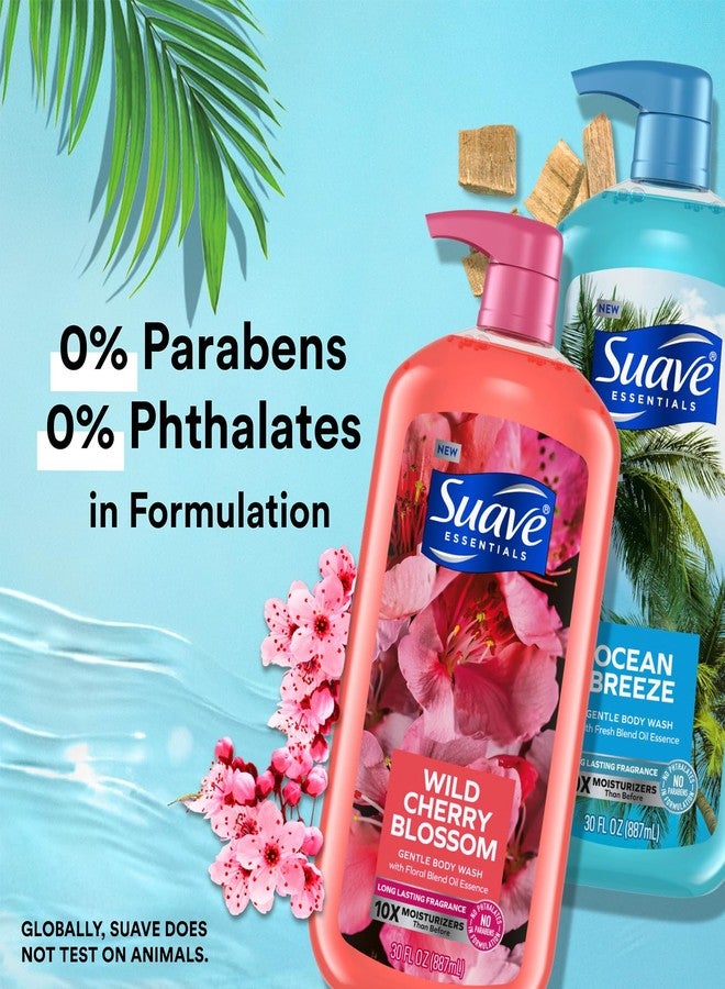 Suave مجموعة غسول الجسم سوفي - نسيم المحيط 2-عبوة وزهرة الكرز البري، غسولات جسم لطيفة ومرطبة مع فيتامين E، 30 أونصة لكل منها (مجموعة 3 قطع) - Image 4