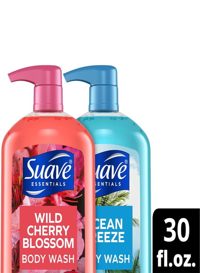 Suave مجموعة غسول الجسم سوفي - نسيم المحيط 2-عبوة وزهرة الكرز البري، غسولات جسم لطيفة ومرطبة مع فيتامين E، 30 أونصة لكل منها (مجموعة 3 قطع) - Image 3