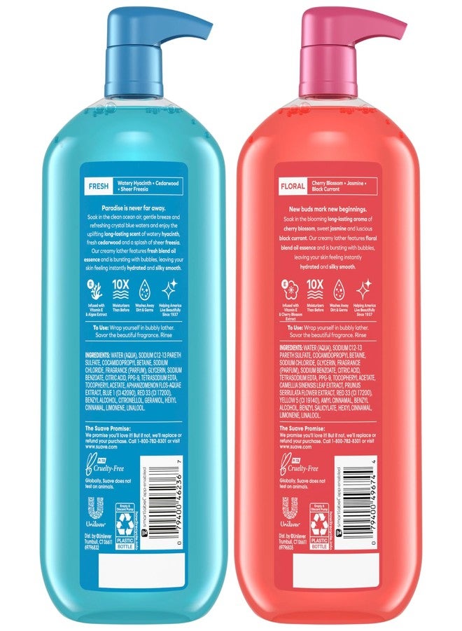 Suave مجموعة غسول الجسم سوفي - نسيم المحيط 2-عبوة وزهرة الكرز البري، غسولات جسم لطيفة ومرطبة مع فيتامين E، 30 أونصة لكل منها (مجموعة 3 قطع) - Image 2
