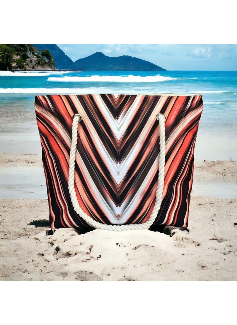 Ago Çanta - Ago Bag Orange Marbling Patterned Beach Bag - Image 1