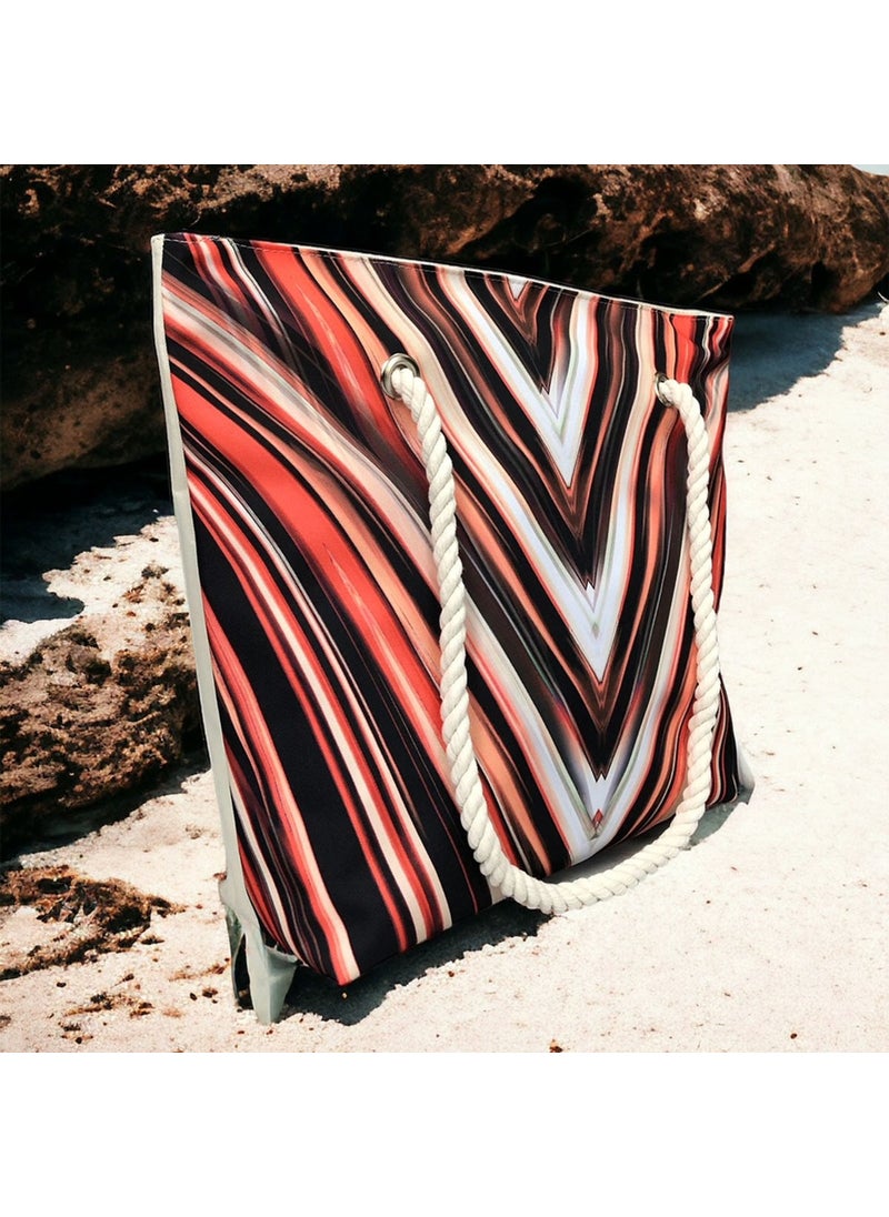 Ago Çanta - Ago Bag Orange Marbling Patterned Beach Bag - Image 1
