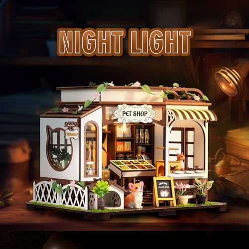 FLYNOVA DIY Miniature House KitPet Shop Dollhouse Miniature Kit with LED FurnitureMini Diorama House Building Kit for Adults Teens3D Wooden Crafts Tiny House Mini Model KitHome Decor Birthday Gifts - Image 5