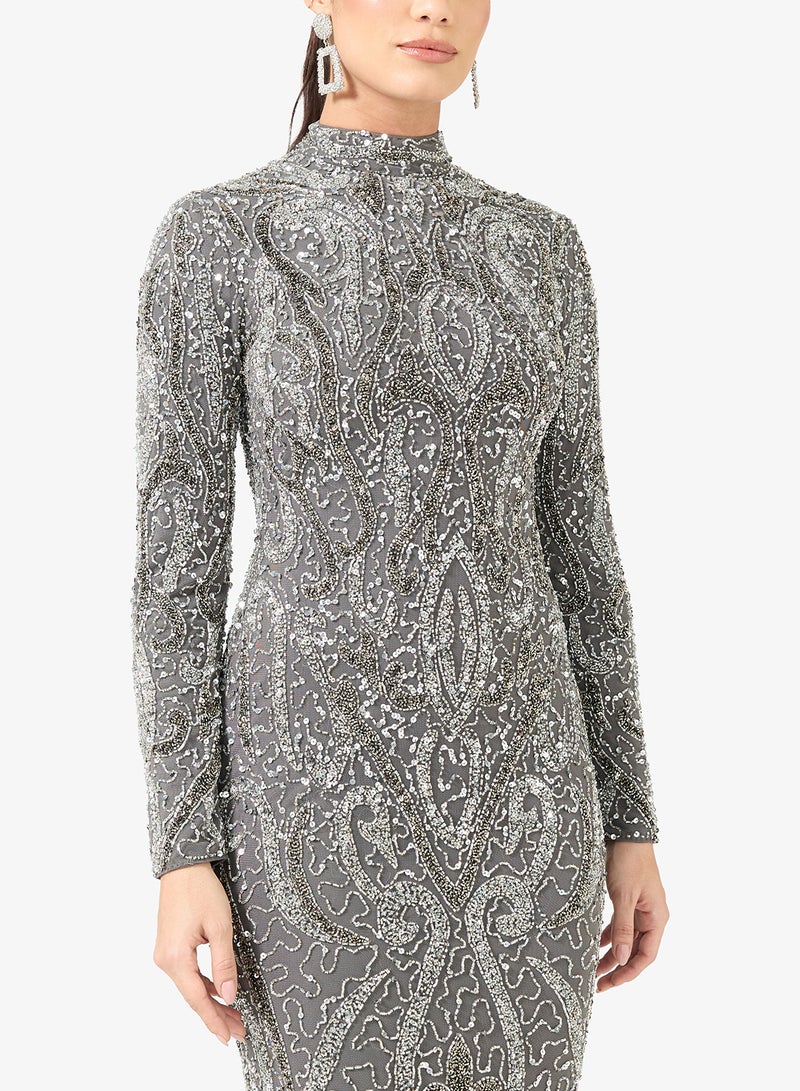 MARYISA Embellished Sequin Modest Long Sleeve Maxi Dress - Image 3