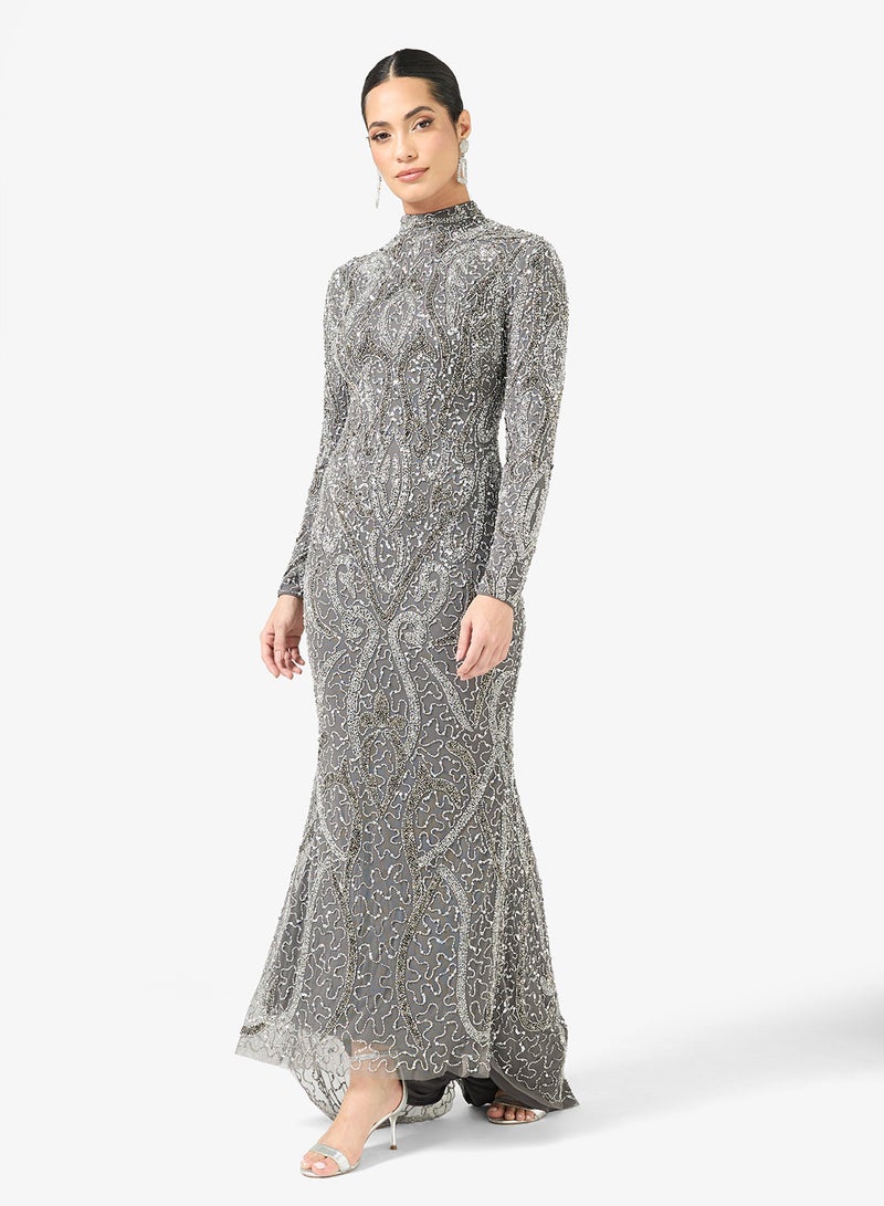 MARYISA Embellished Sequin Modest Long Sleeve Maxi Dress - Image 1
