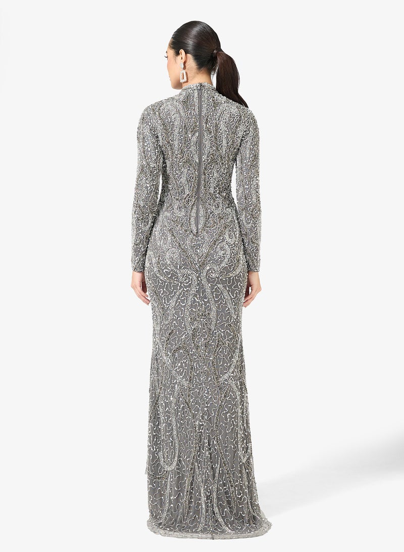 MARYISA Embellished Sequin Modest Long Sleeve Maxi Dress - Image 2